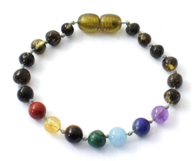 Amber Green Teething Anklet With Chakra Stones-0