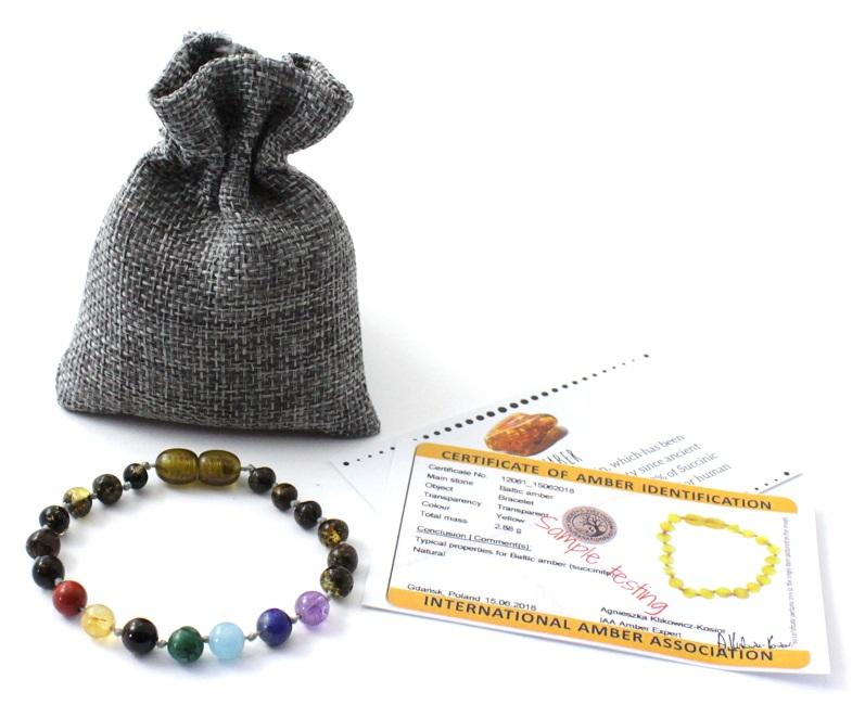 Amber Green Teething Anklet With Chakra Stones-1