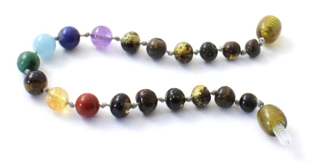 Amber Green Teething Anklet With Chakra Stones-2